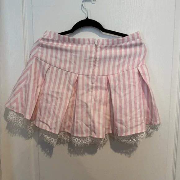Hot topic sweet society Pink Striped Mini Skirt with Lace Trim - Picture 2 of 5